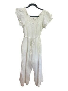 Astr Cream Textured Wide-Leg Jumpsuit with Tie Waist